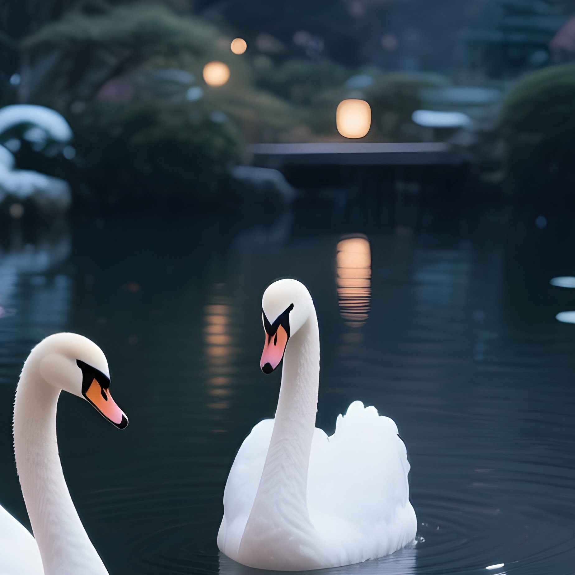 A Moonlit Night Scene On A Tranquil Japanese Garden Pond, Illuminated By Soft Lantern Glow, With - Full Resolution Quality Preview