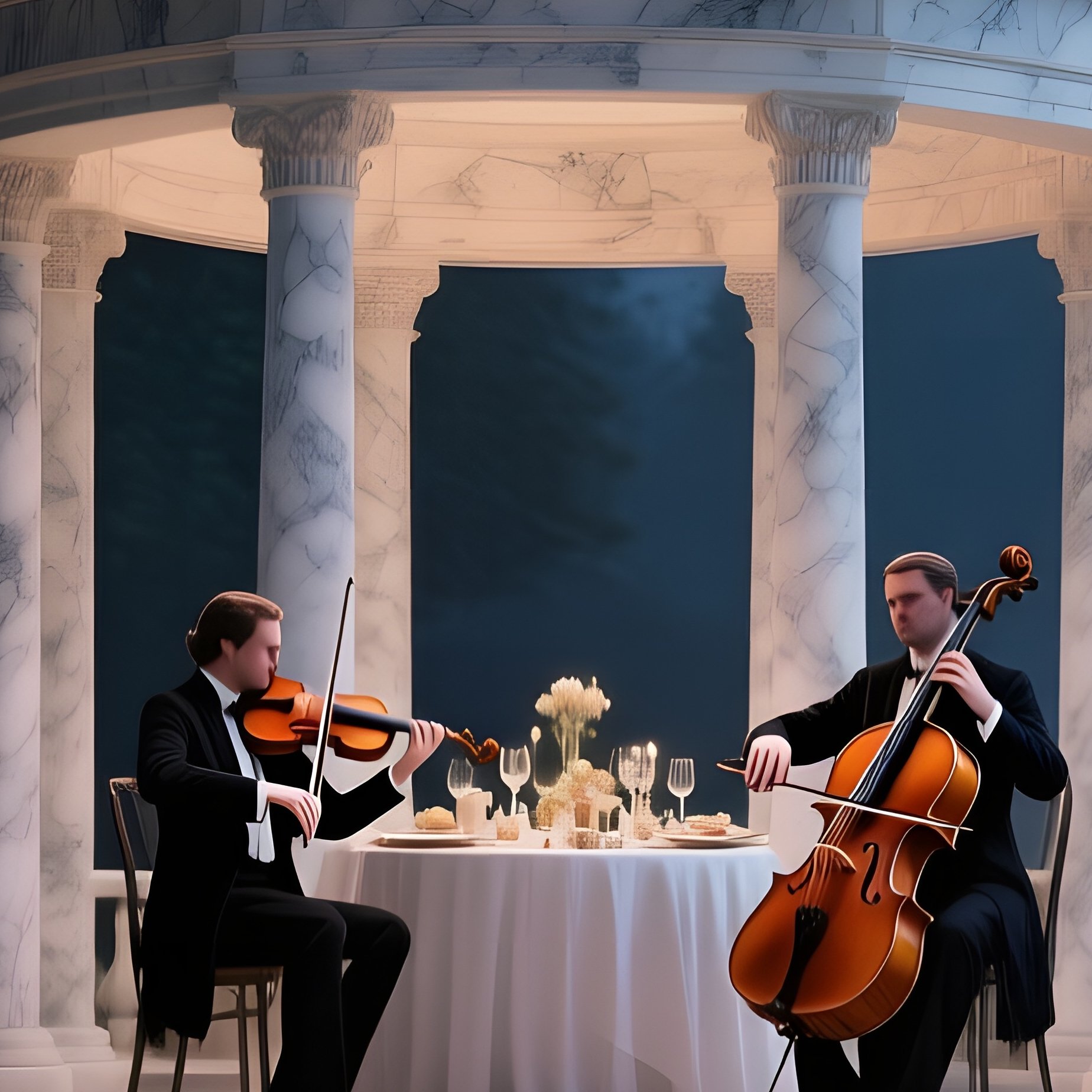A Moonlit Palace Garden Path Lined With Lanterns, Leading To A Marble Pavilion Where A String - Full Resolution Quality Preview
