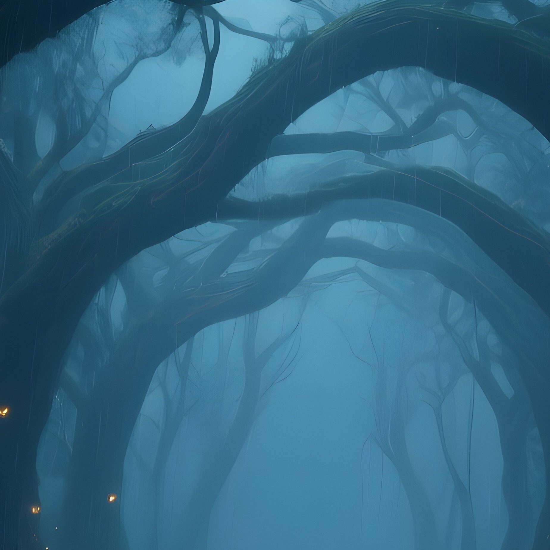 A Moonlit Scene Where Massive Twisted Trees Form A Natural Cathedral, Their Branches Interlaced To - Full Resolution Quality Preview
