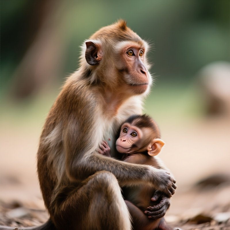 A Mother Monkey Holding Her Baby Wildlife Motherhood