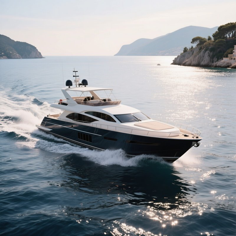 A Motor Yacht Cutting Across Shimmering Mediterranean Water