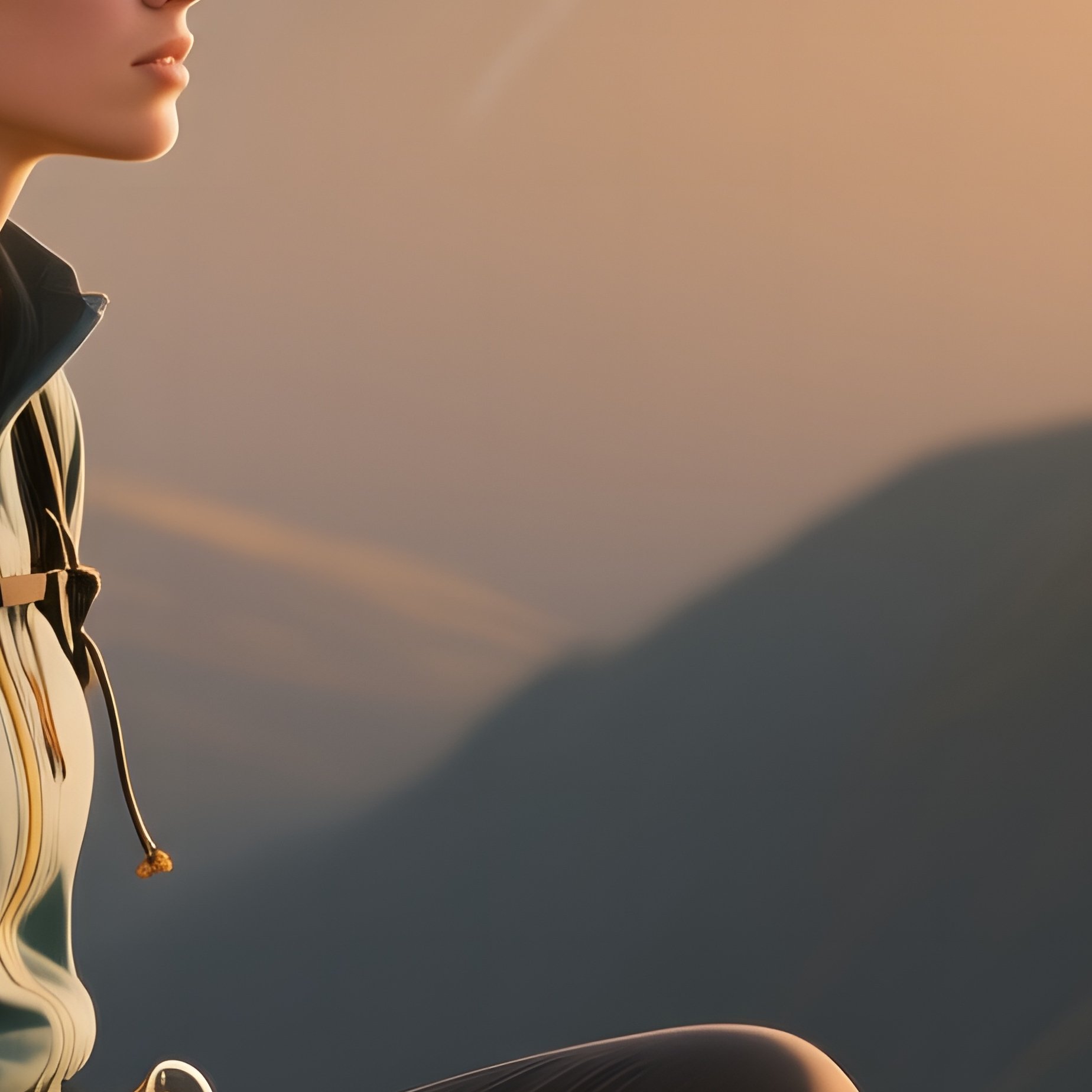 A Mountain Climber With A Short Practical Cut Rests On A Rocky Ledge At Golden Hour, Distant Peaks - Full Resolution Quality Preview