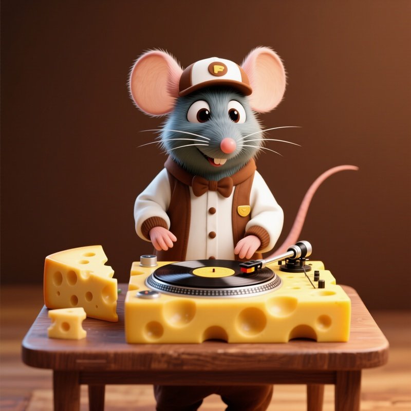 A Mouse Dj With A Cheese Turntable Scene