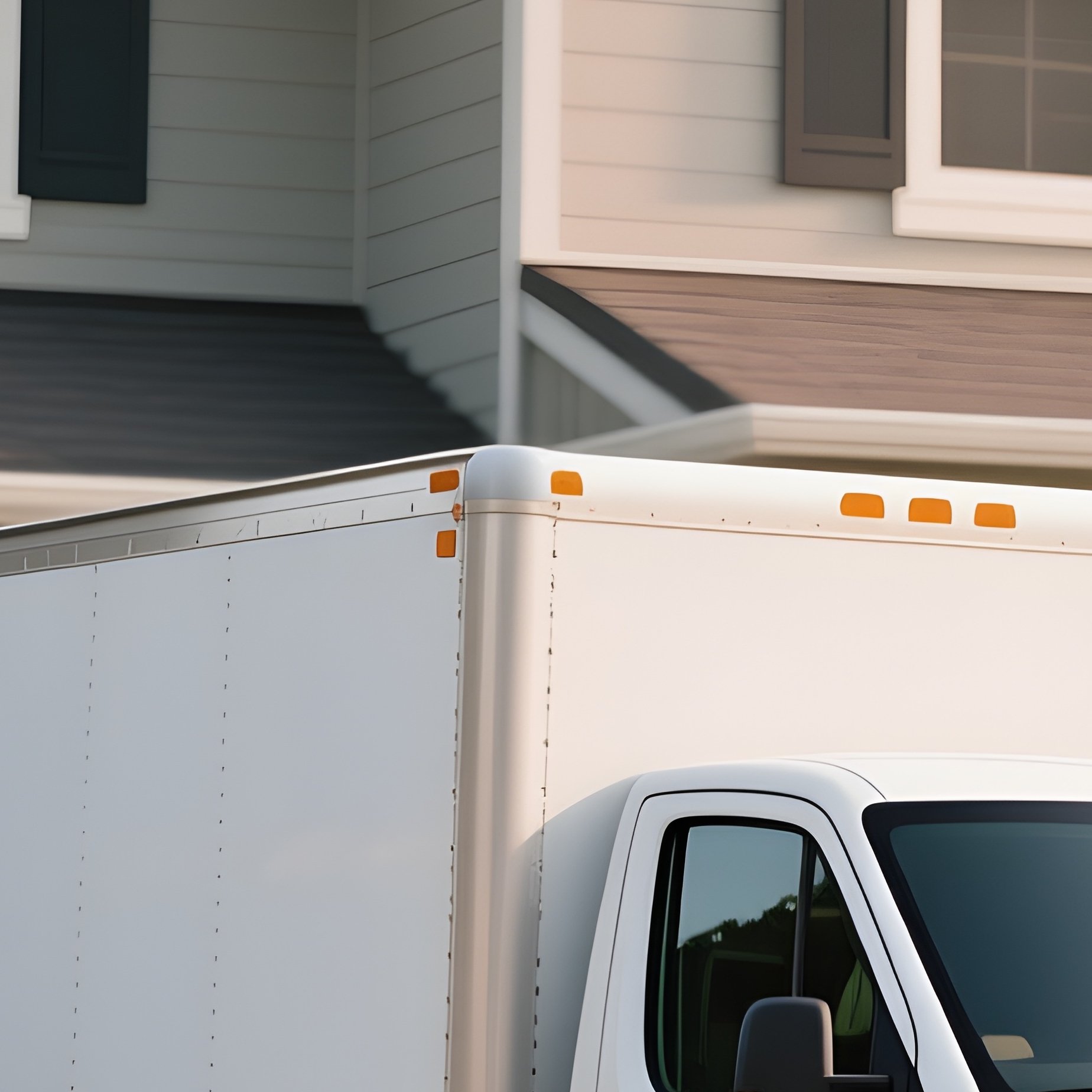 A Moving Van Parked In Front Of A Suburban House During A Relocation - Full Resolution Quality Preview