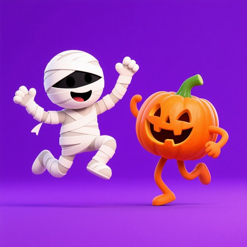 A Mummy And A Pumpkin Character Halloween Cartoon