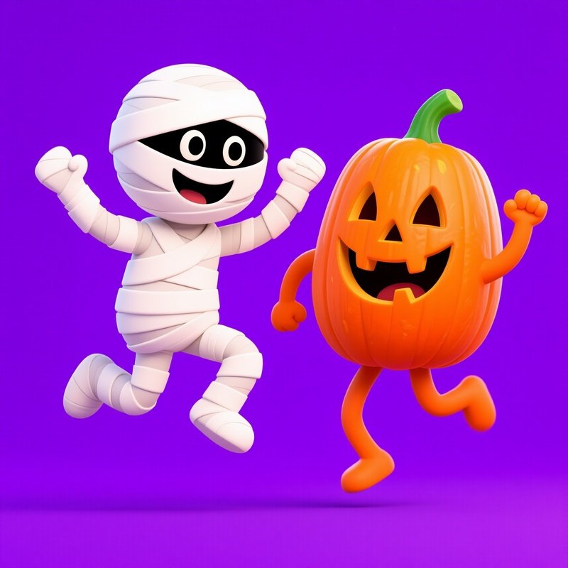 A Mummy And A Pumpkin Character Halloween Cartoon