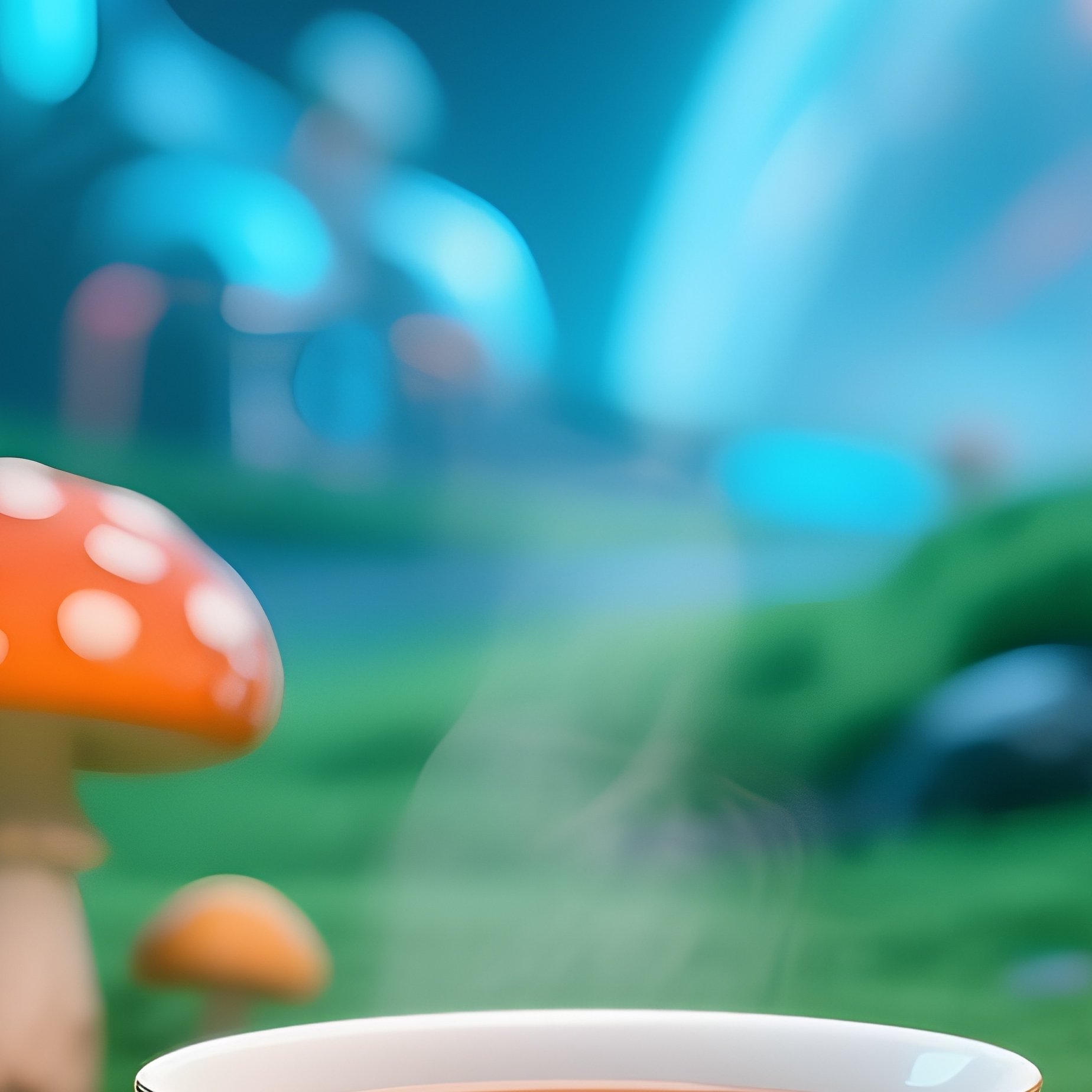 A Mushroom Family Having A Picnic Under A Teacup 2 - Full Resolution Quality Preview