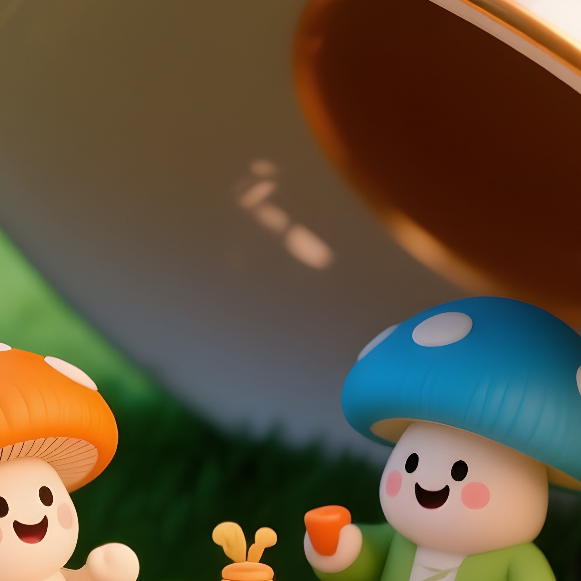 A Mushroom Family Having A Picnic Under A Teacup - Full Resolution Quality Preview