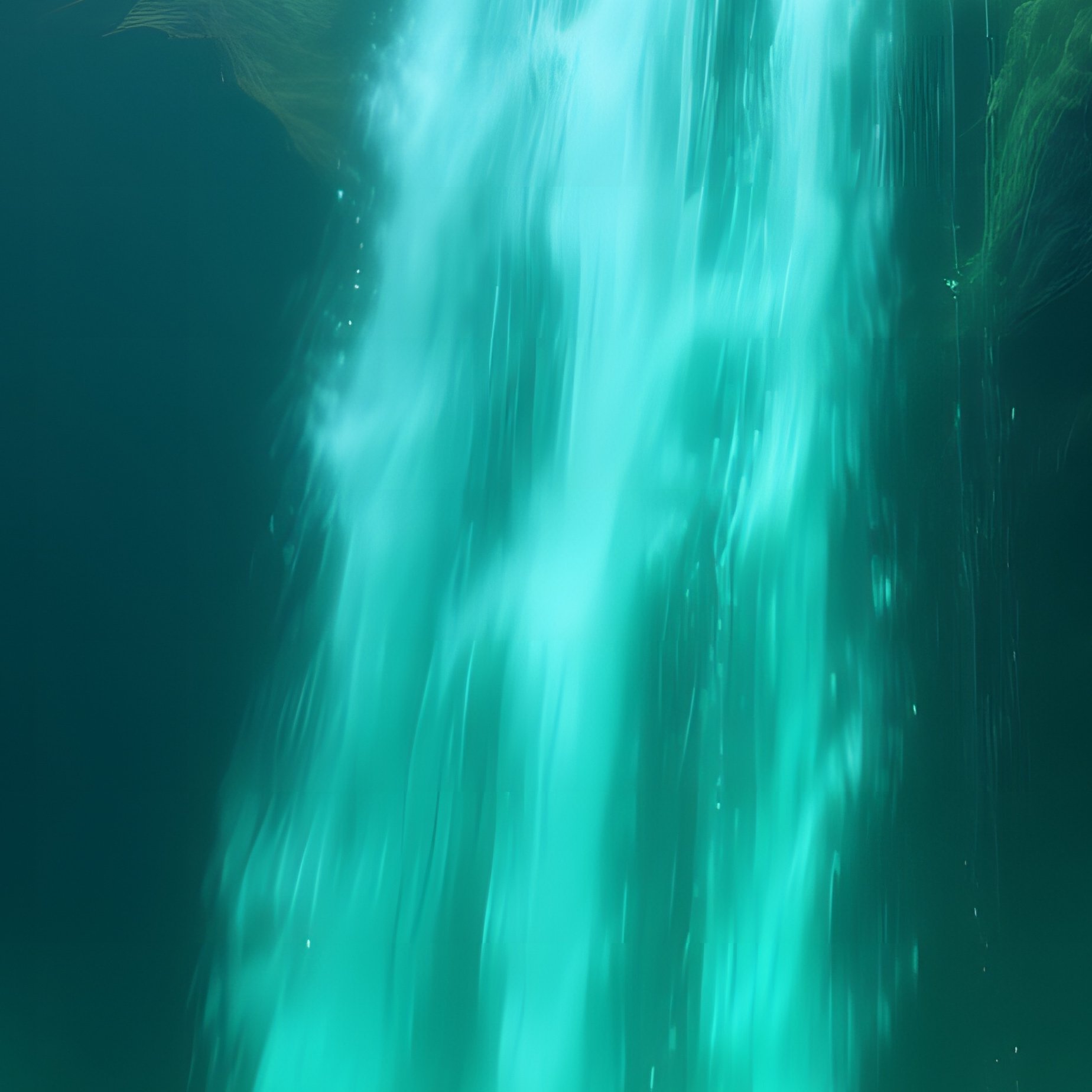 A Mystical Waterfall Emerging From A Cave Mouth, Phosphorescent Fungi Lighting The Rocky Interior - Full Resolution Quality Preview