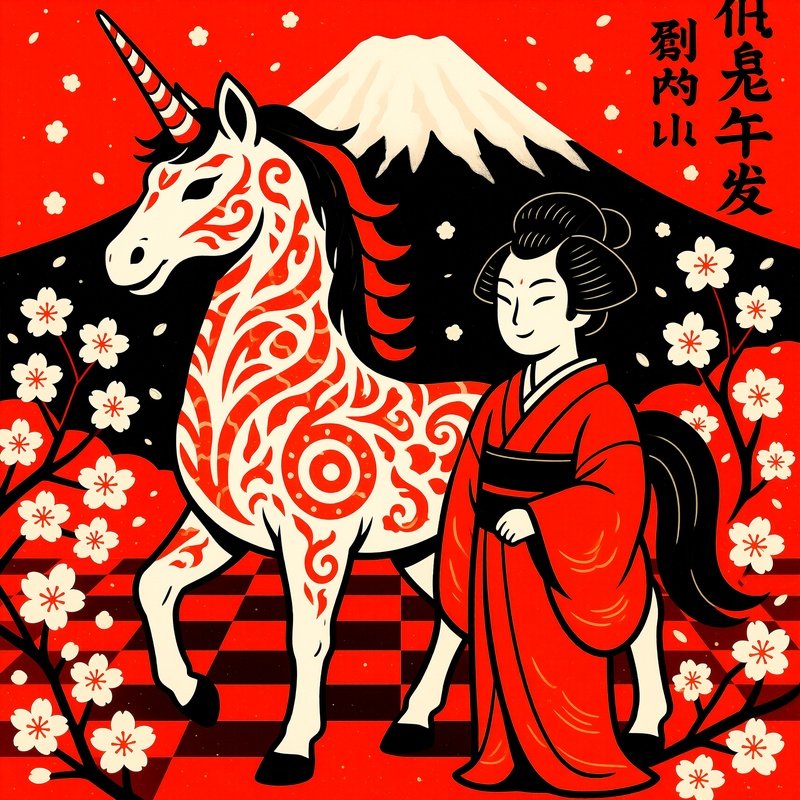 A Mythical Creature Resembling A Unicorn And A Figure In