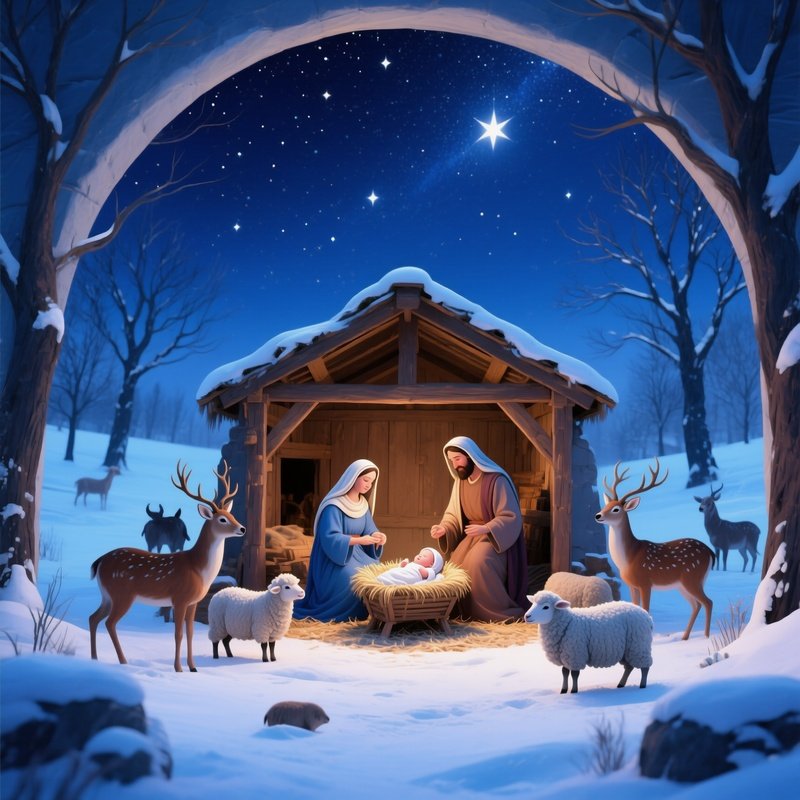 A Nativity Scene Set In A Winter Landscape Nativity Winter