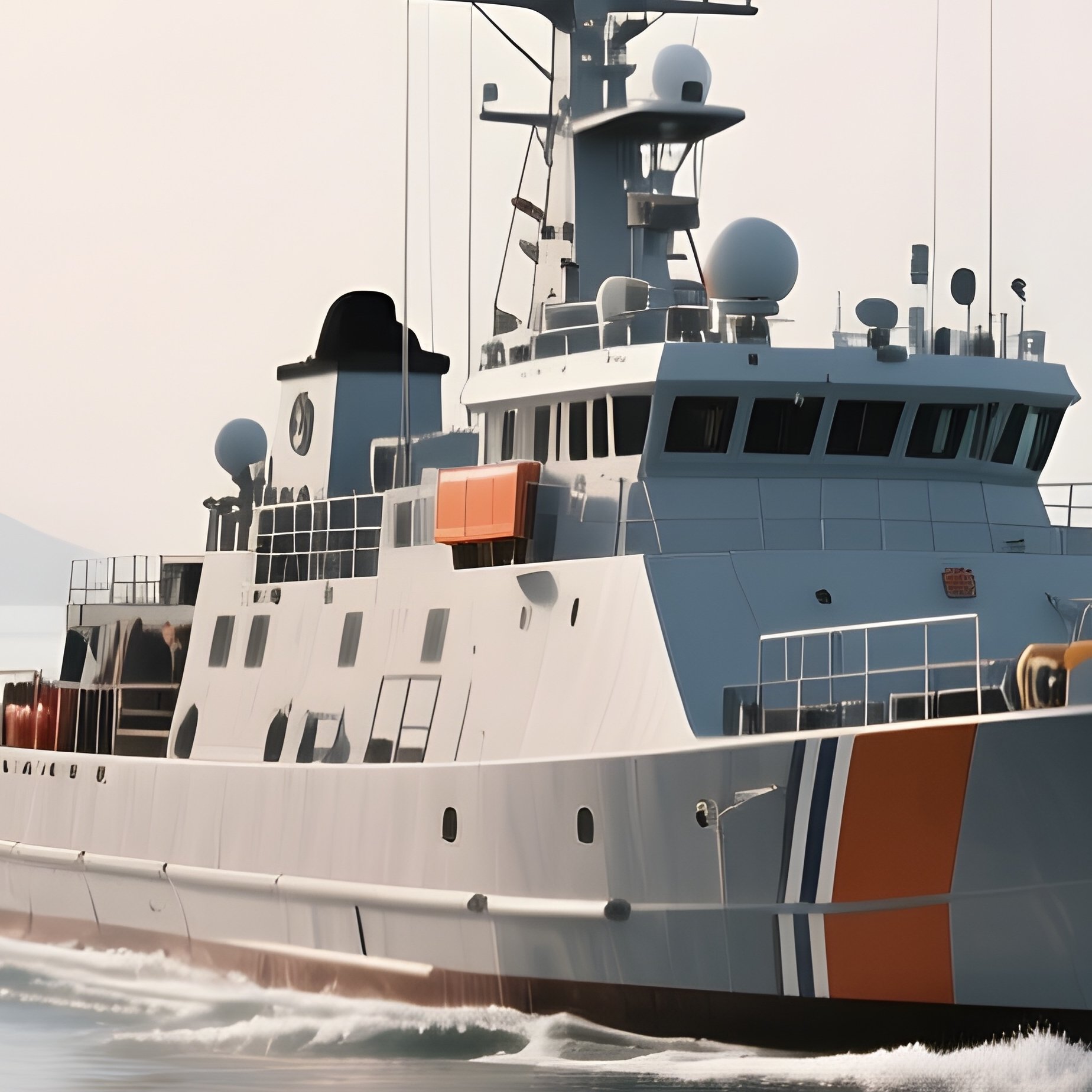 A Naval Patrol Boat Cruising Along A Calm Coastal Route - Full Resolution Quality Preview