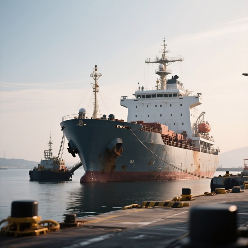 A Naval Supply Ship Refueling At A Quiet Anchorage
