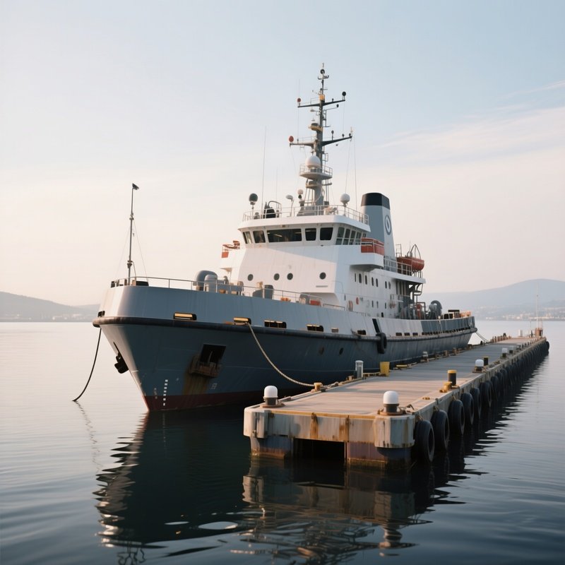 A Naval Tender Moored Beside A Floating Pier