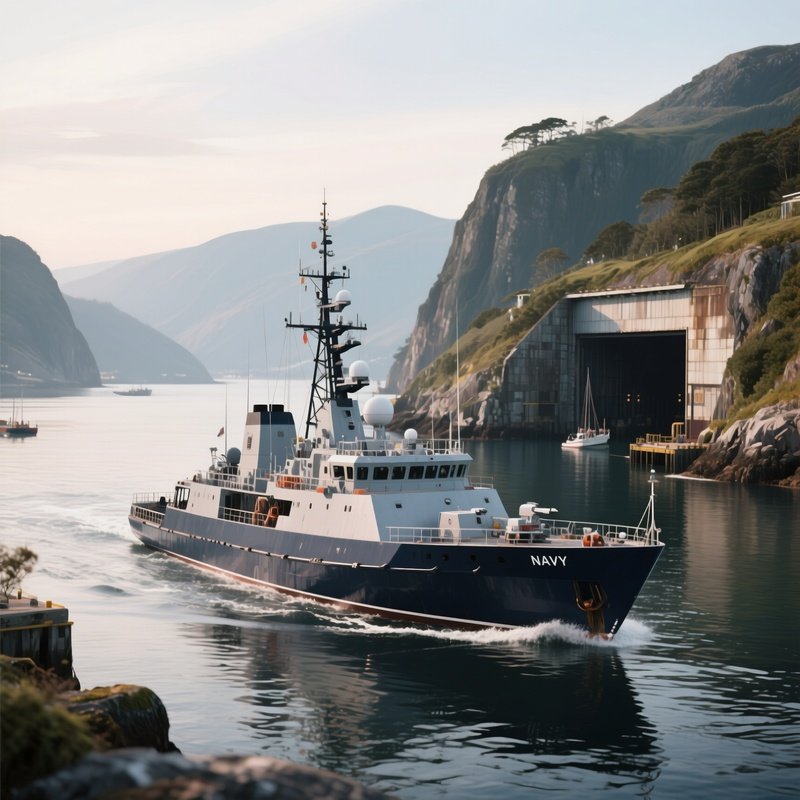 A Navy Cutter Cruising Near A Sheltered Bay
