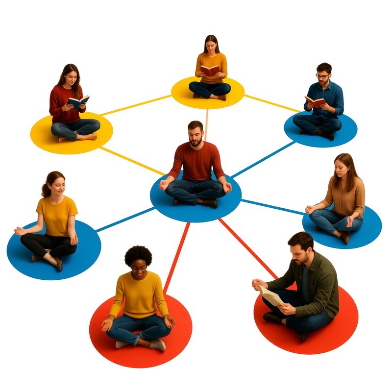 A Network Of Interconnected Individuals On Colored Circles