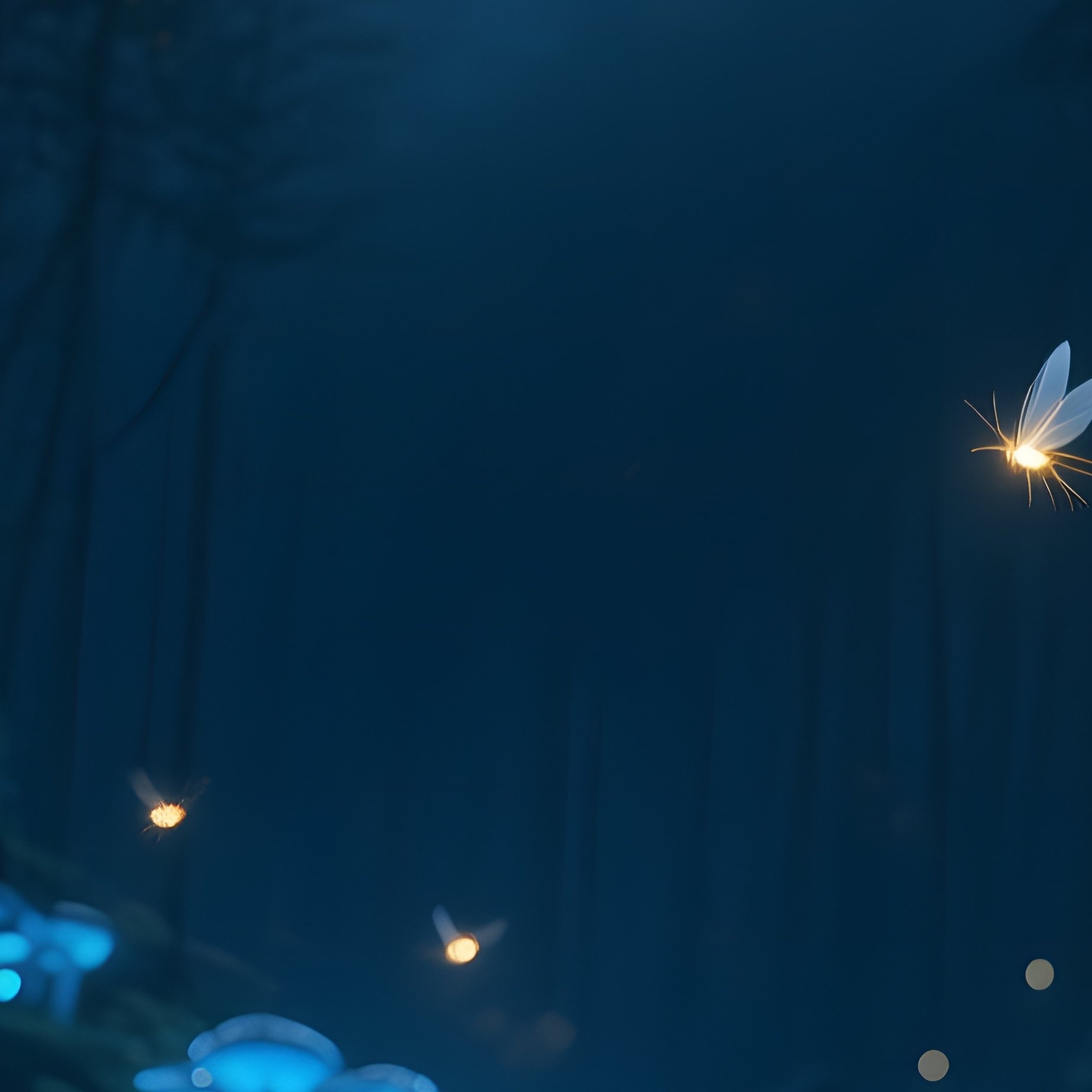 A Night Scene In An Enchanted Black Forest Clearing Illuminated By Bioluminescent Blue Fungi - Full Resolution Quality Preview