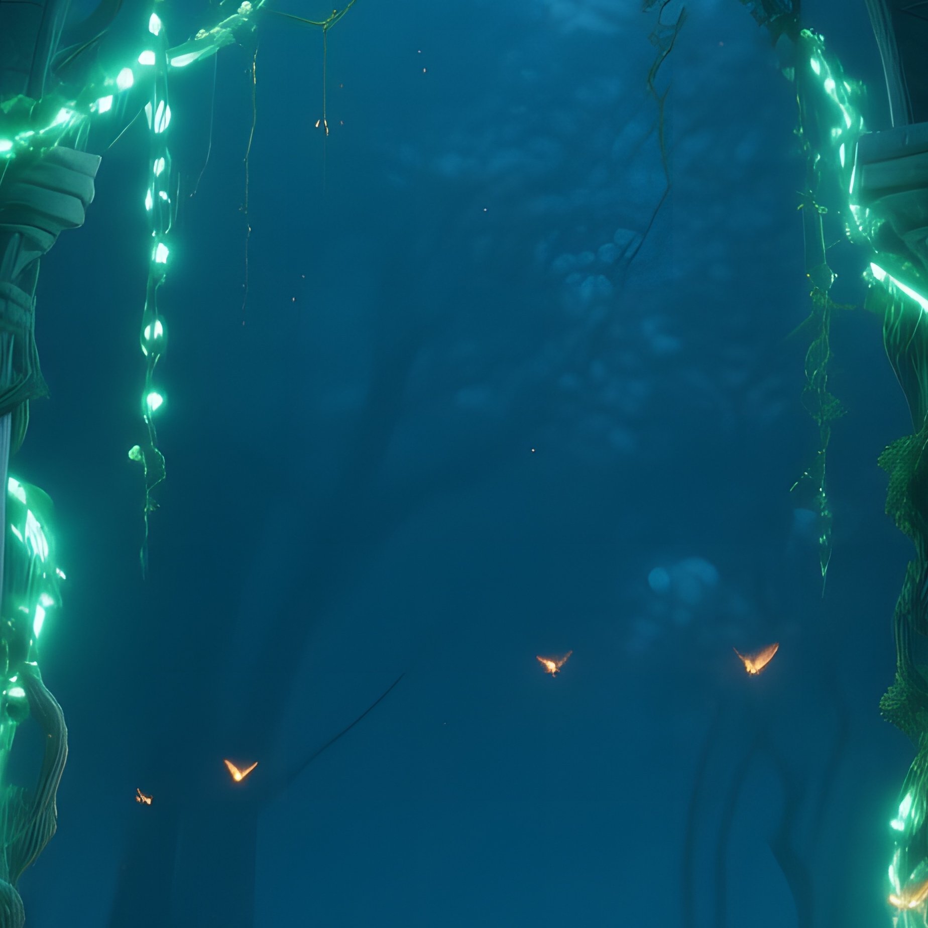 A Night‑Time Enchanted Grove Where Luminous Vines Drape From Ancient Arches, Their Glow Pulsing - Full Resolution Quality Preview