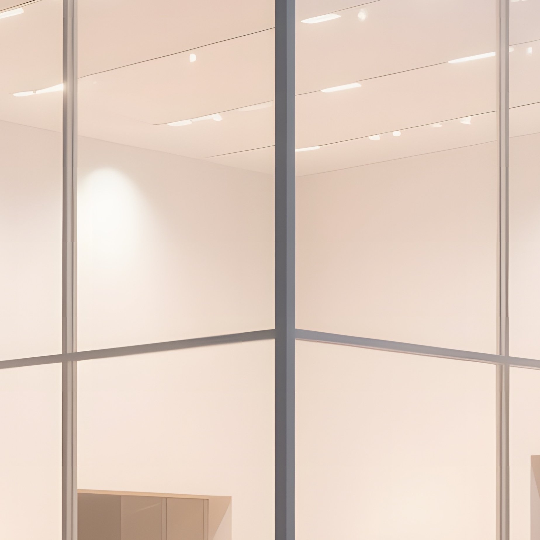 A Night Time View Of An Illuminated White Cube Museum With Interior Lights Casting Soft Glow - Full Resolution Quality Preview
