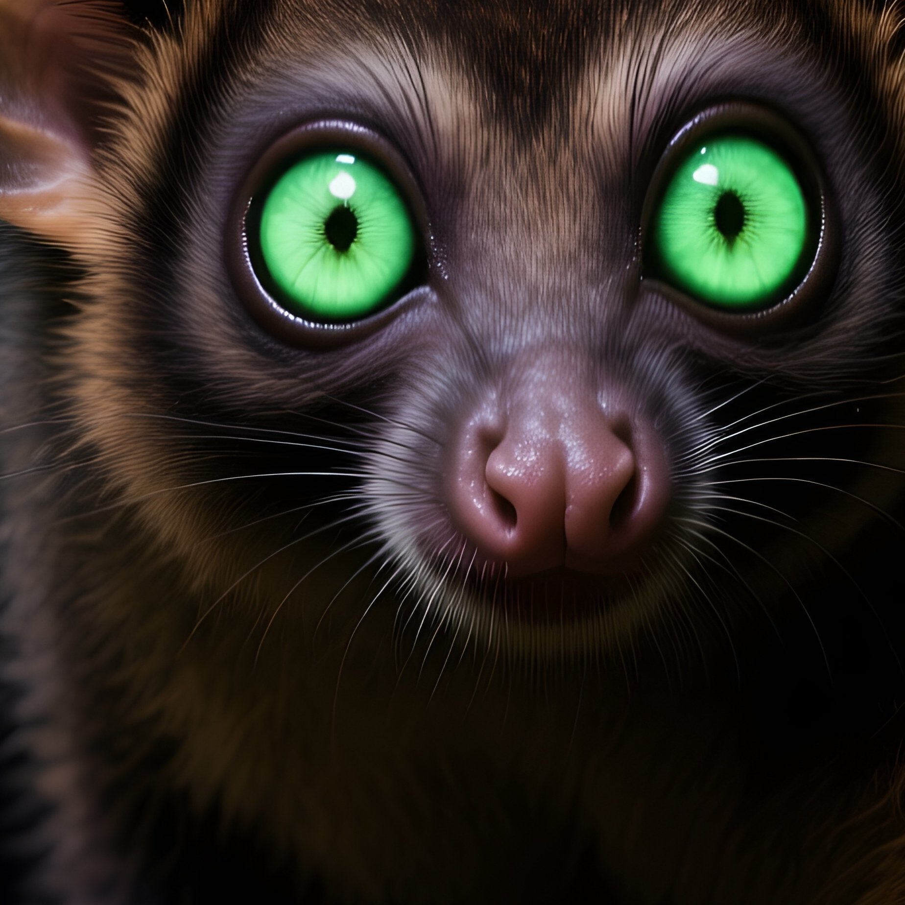 A Nocturnal Aye Aye Peeking Through Leaves With Glowing Eyes - Full Resolution Quality Preview