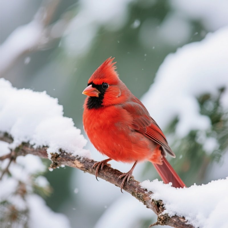 A Northern Cardinal Bird In Winter Snowscape