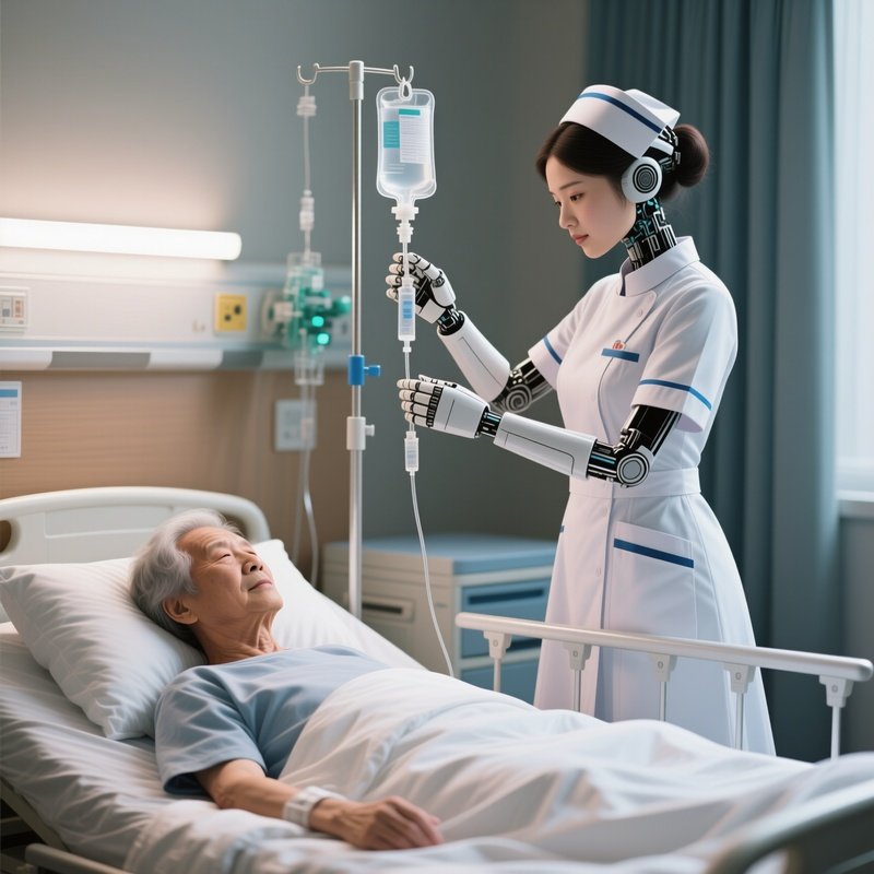 A Nurse Adjusting An Iv Drip Beside A Patient’S Bed
