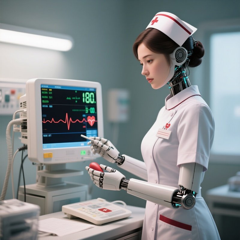 A Nurse Checking Vital Signs On A Digital Monitor