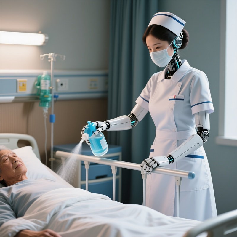 A Nurse Disinfecting A Patient’S Bed Rails