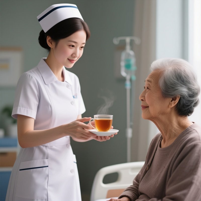 A Nurse Giving A Patient A Warm Cup Of Tea