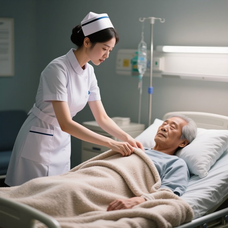 A Nurse Placing A Blanket Over A Resting Patient