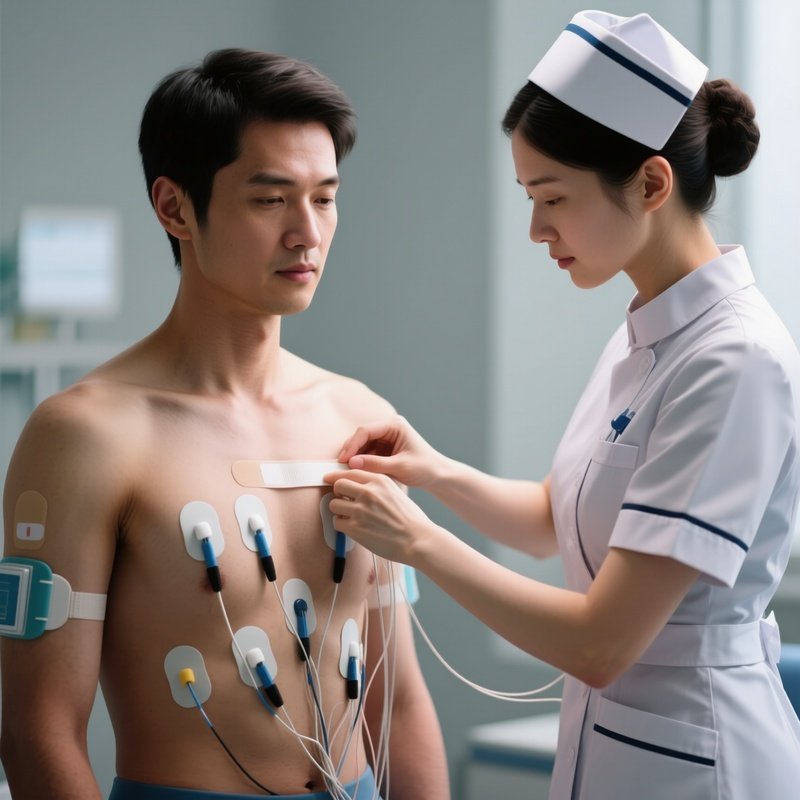 A Nurse Placing Adhesive Electrodes On A Patient’S Chest