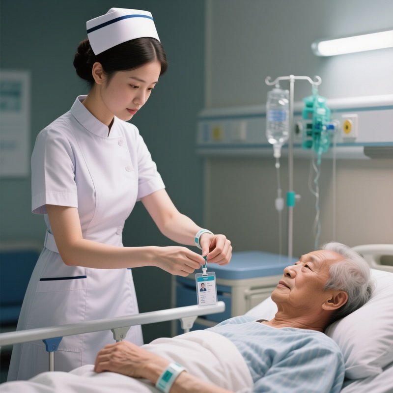 A Nurse Placing Id Bracelets On A Newly Arrived Patient