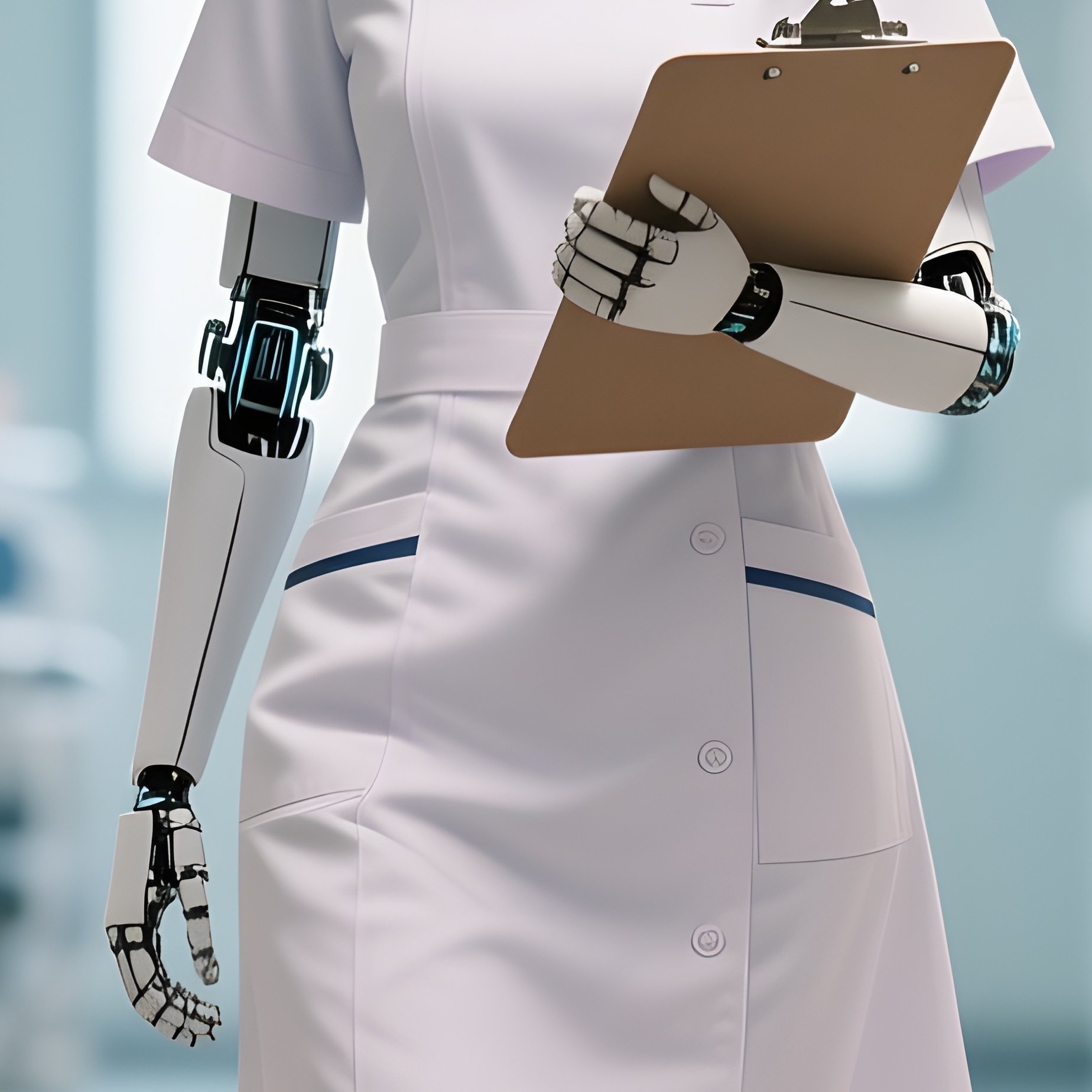 A Nurse Walking With A Clipboard Through A Bright Hallway - Full Resolution Quality Preview