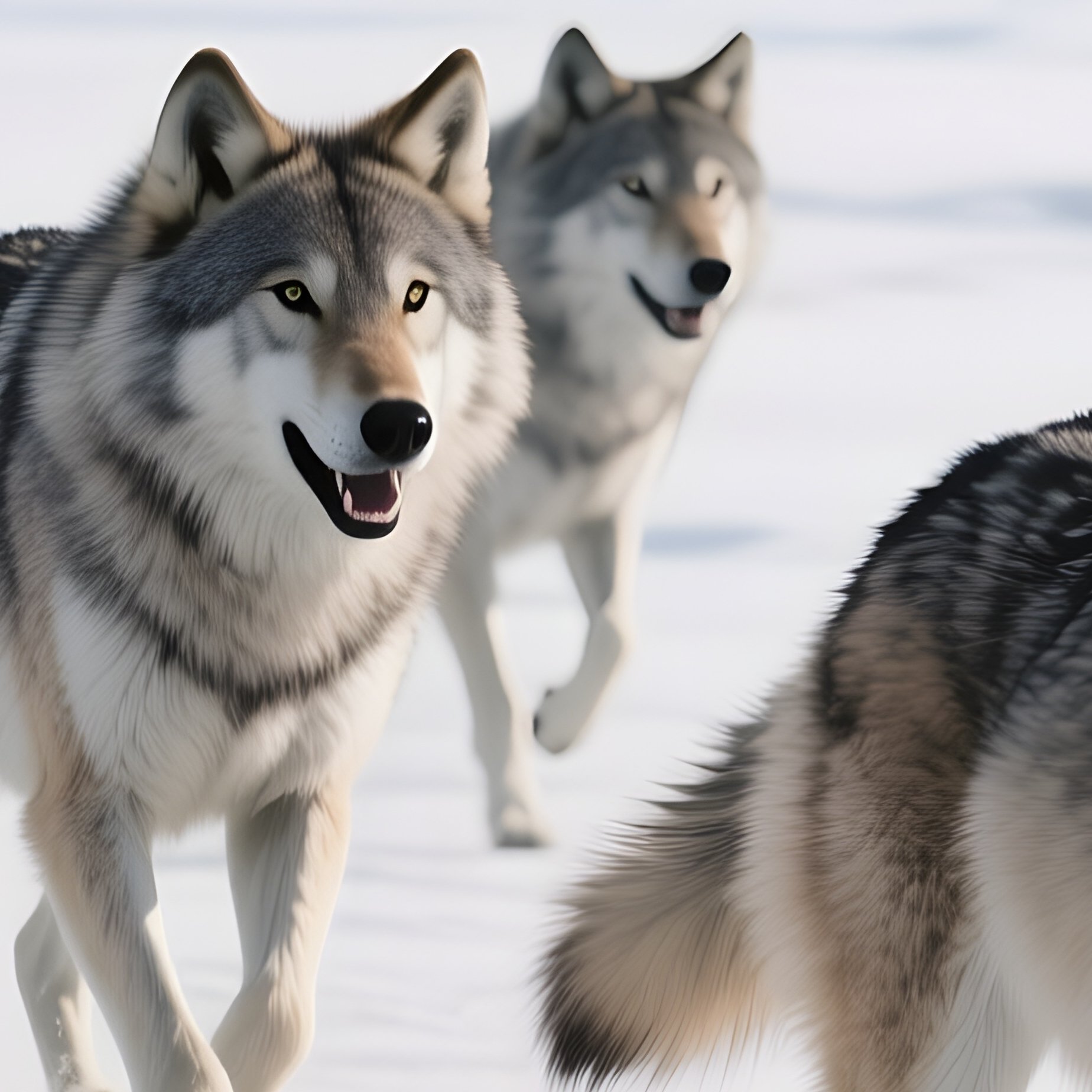 A Pack Of Arctic Wolves Running Across Frozen Tundra. - Full Resolution Quality Preview