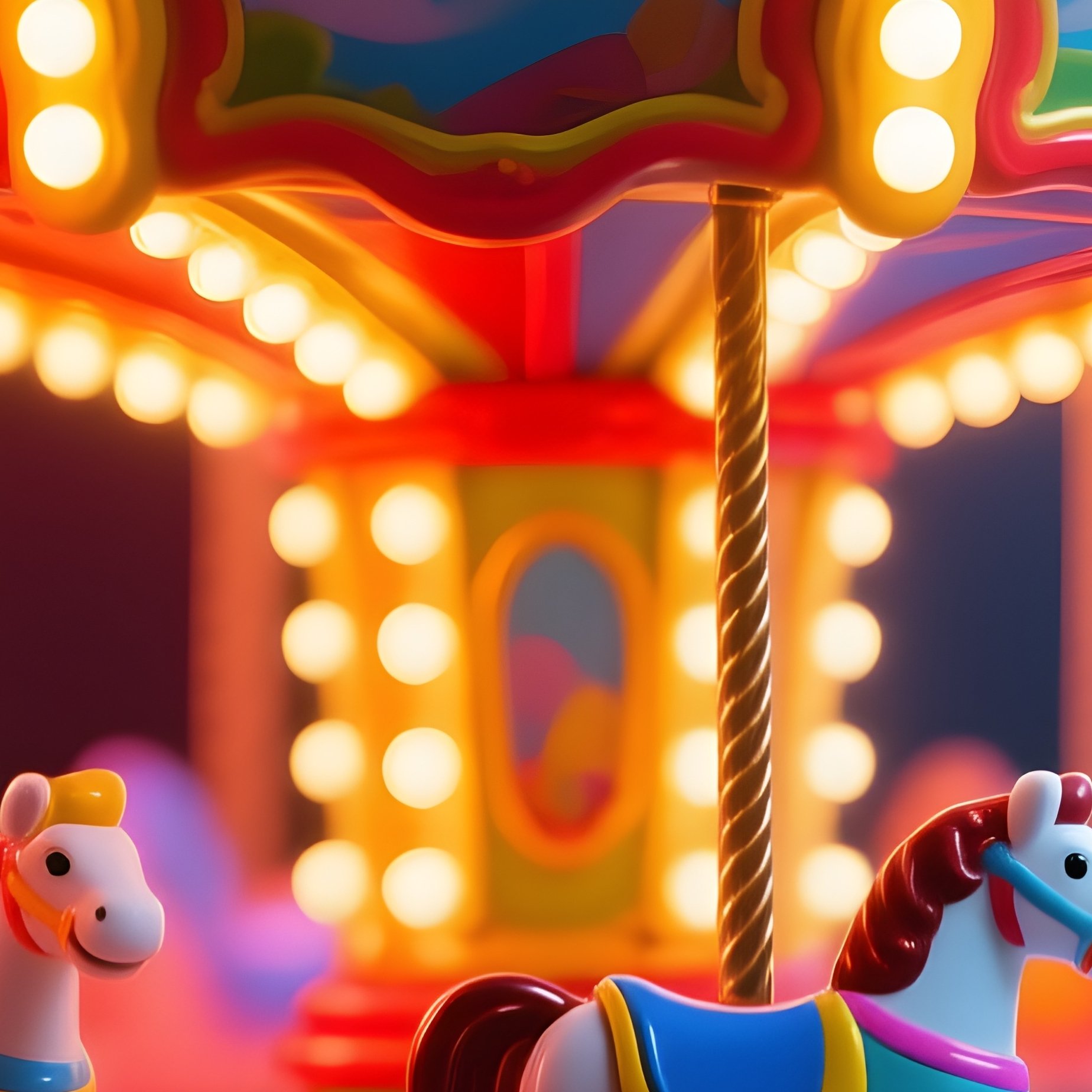 A Padded Mini Carousel Spinning Slowly Under Colorful Spotlights - Full Resolution Quality Preview
