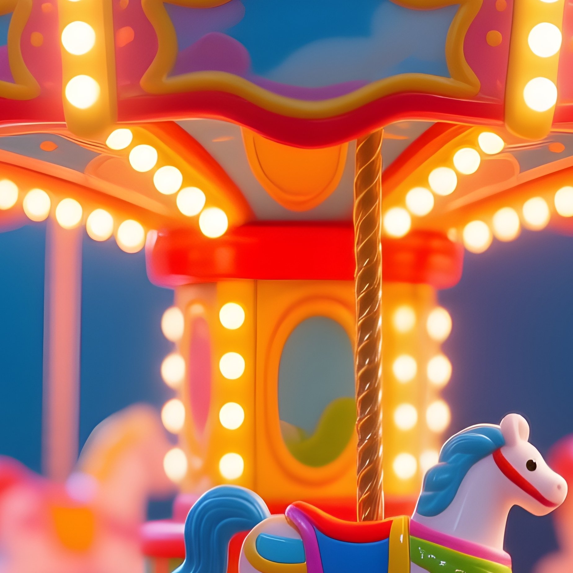 A Padded Mini Carousel Spinning Slowly Under Colorful Spotlights - Full Resolution Quality Preview