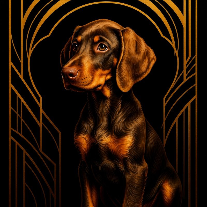 A Painting Of A Weimaraner Puppy Art Deco