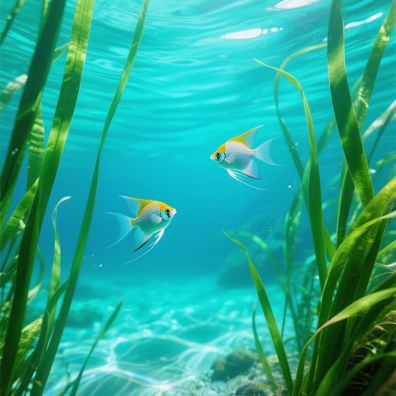 A Pair Of Angelfish Gliding Gracefully Through Tall Vallisneria