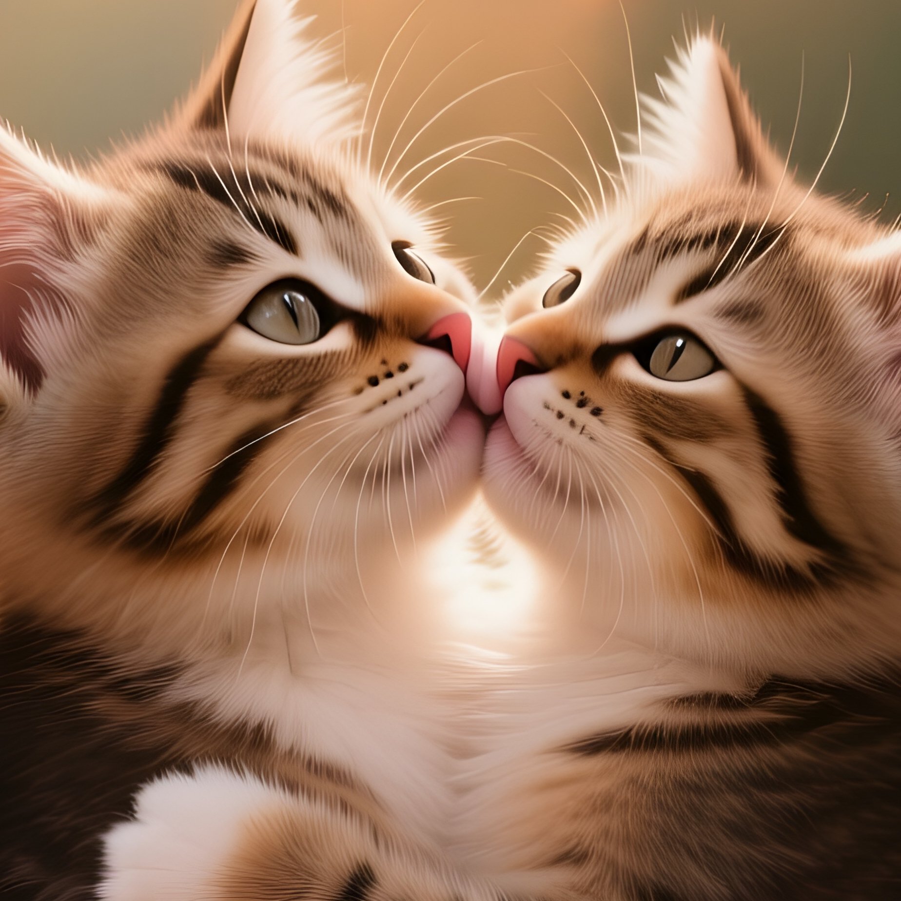 A Pair Of Kittens Cuddle And Share A Kiss Amid Autumn Leaves Swirling Around Them In A Park, Amber - Full Resolution Quality Preview