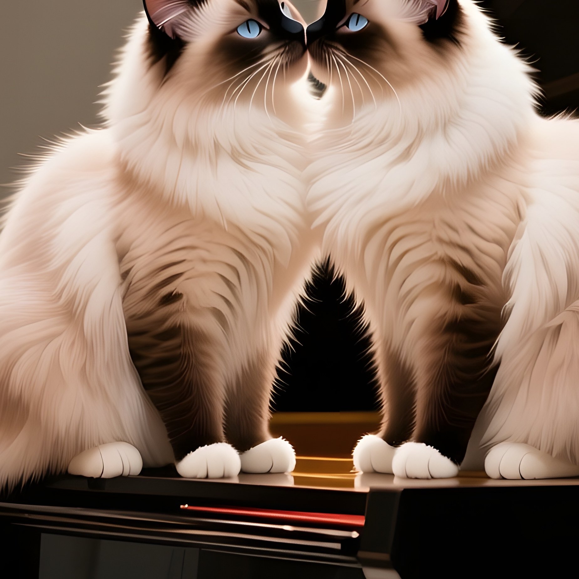 A Pair Of Long Haired Ragdoll Cats Share A Tender Kiss Atop A Grand Piano In An Elegant Ballroom, - Full Resolution Quality Preview