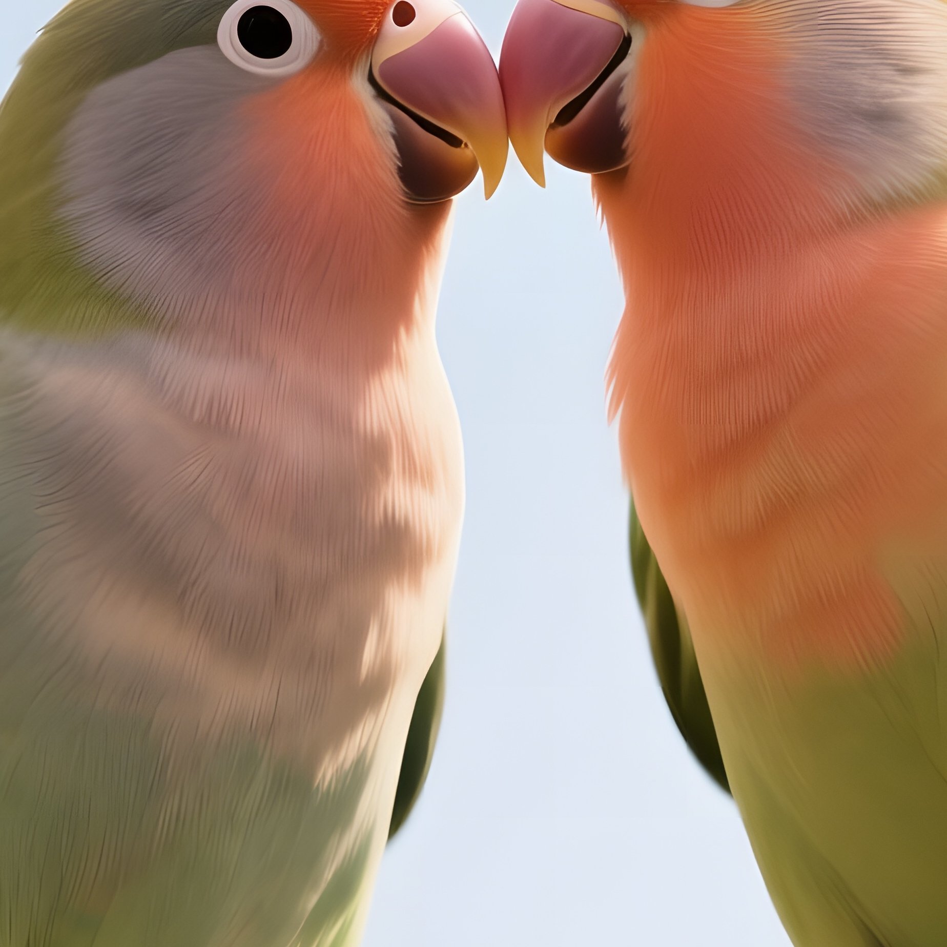 A Pair Of Lovebirds Perch On A Blooming Cherry Blossom Branch, Beaks Touching In A Delicate Kiss As - Full Resolution Quality Preview