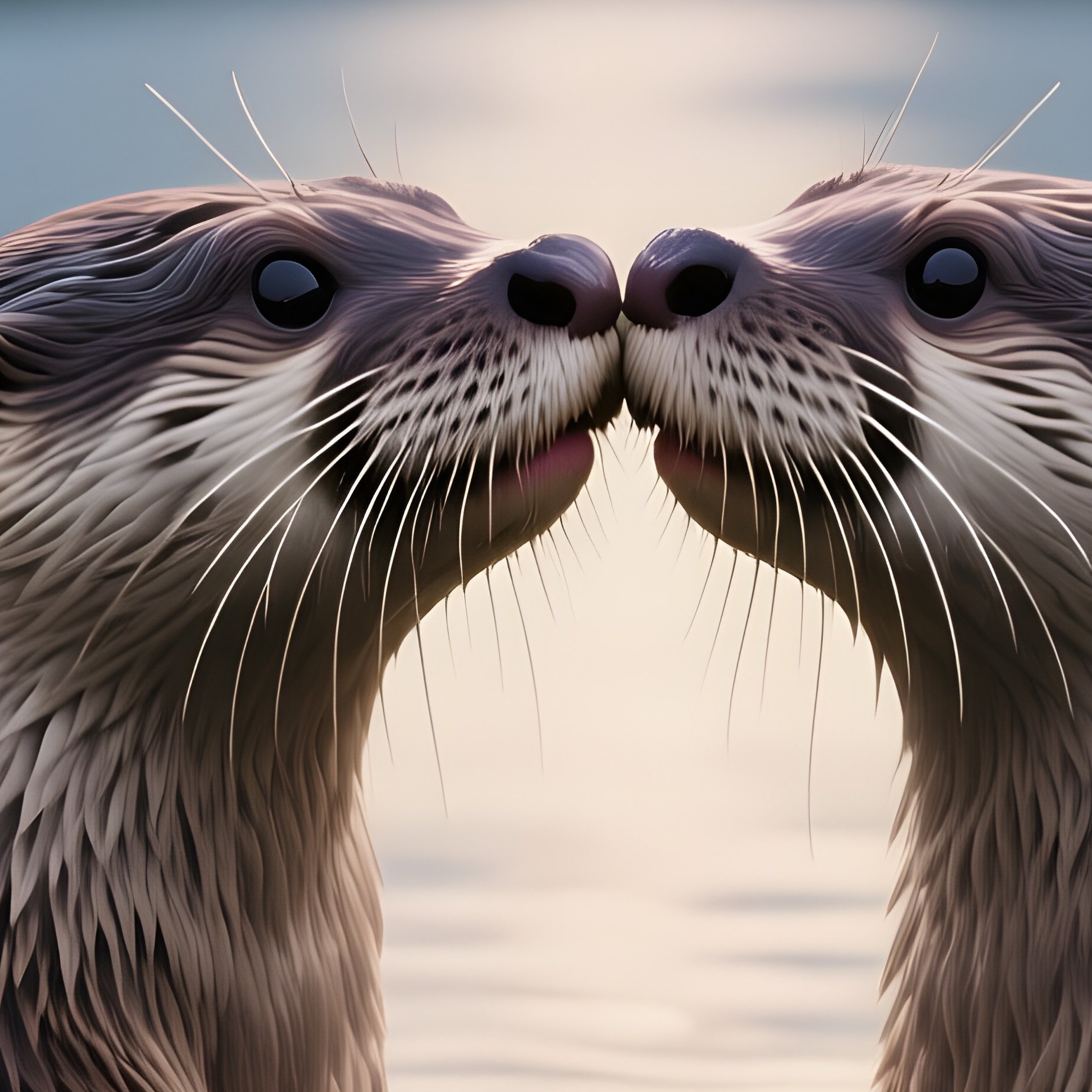 A Pair Of Otters Float Hand‑In‑Hand, Noses Touching In A Sweet Kiss Beneath A Full Moon Reflecting - Full Resolution Quality Preview