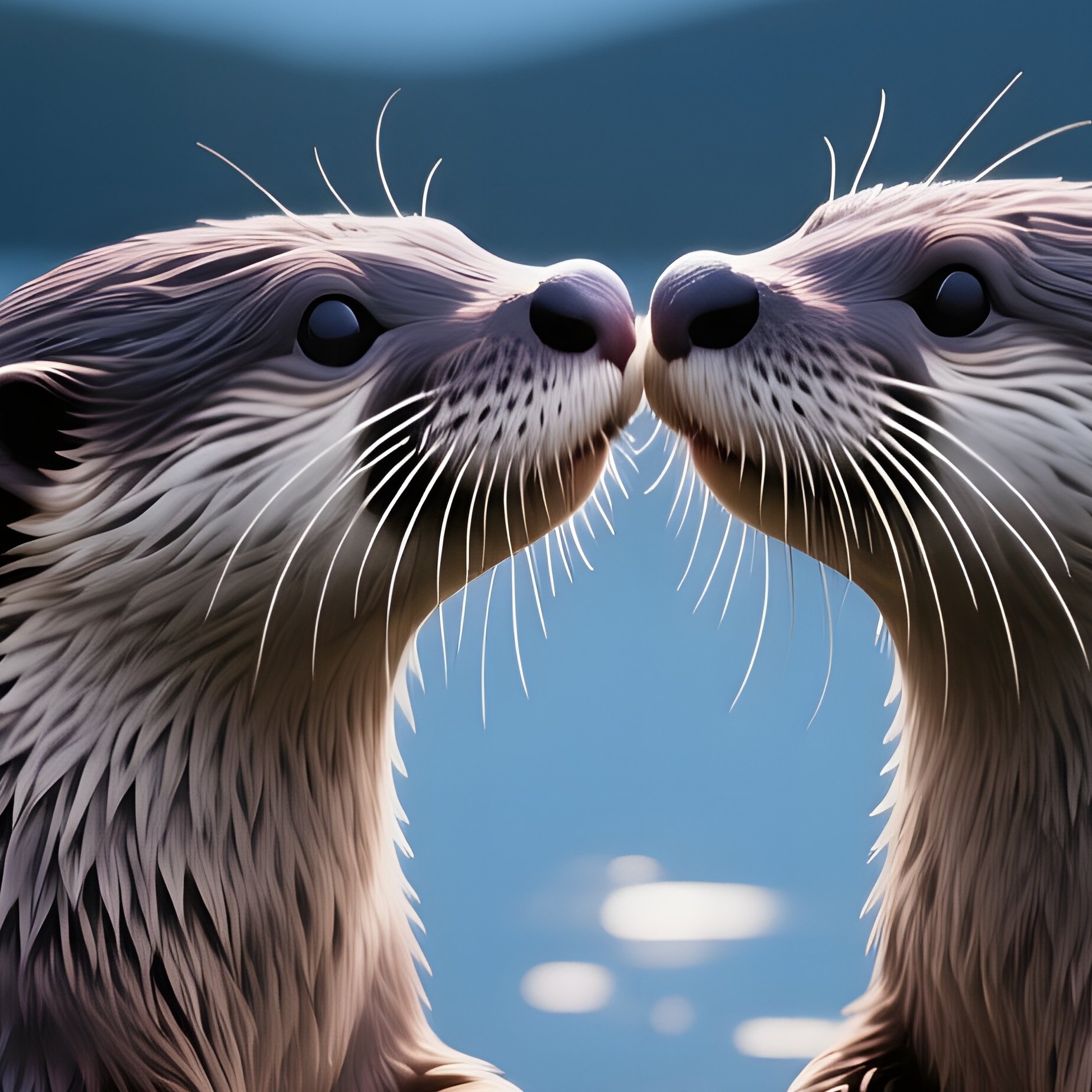 A Pair Of Otters Float Hand‑In‑Hand, Noses Touching For A Sweet Kiss On A Moonlit Lake Reflecting - Full Resolution Quality Preview