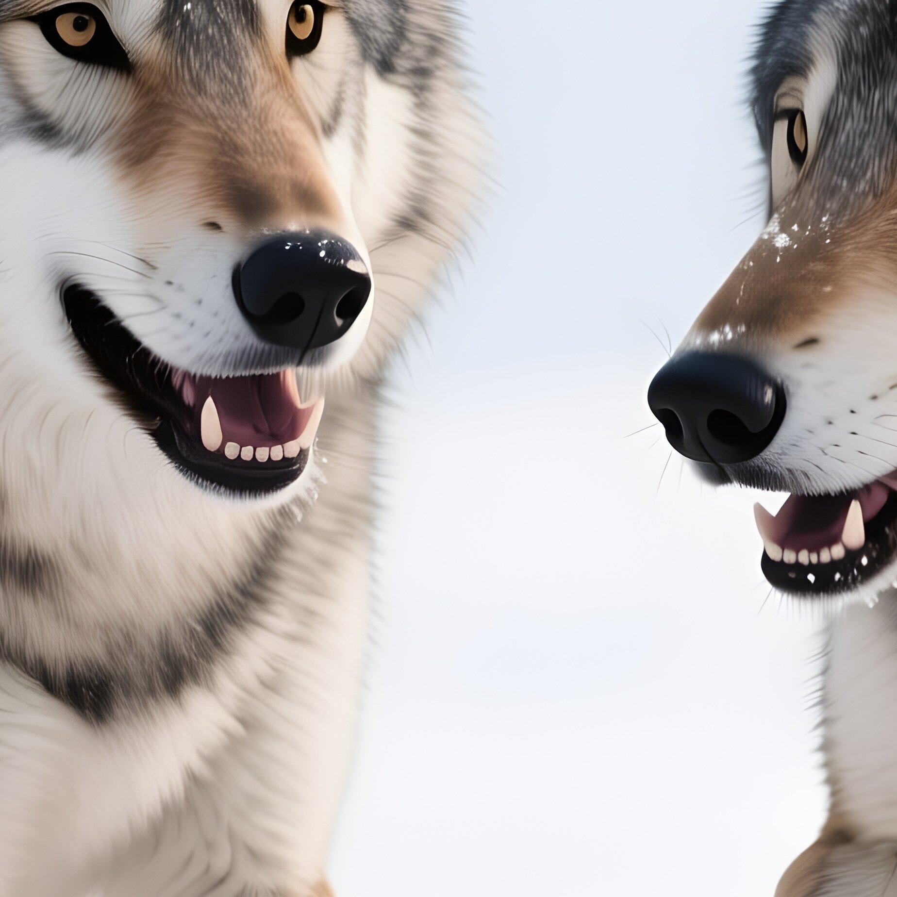 A Pair Of Wolves Playing In Fresh Powder Snow. - Full Resolution Quality Preview