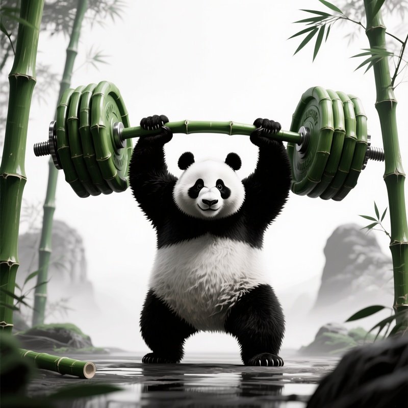 A Panda Lifting Bamboo Weights Digital Art