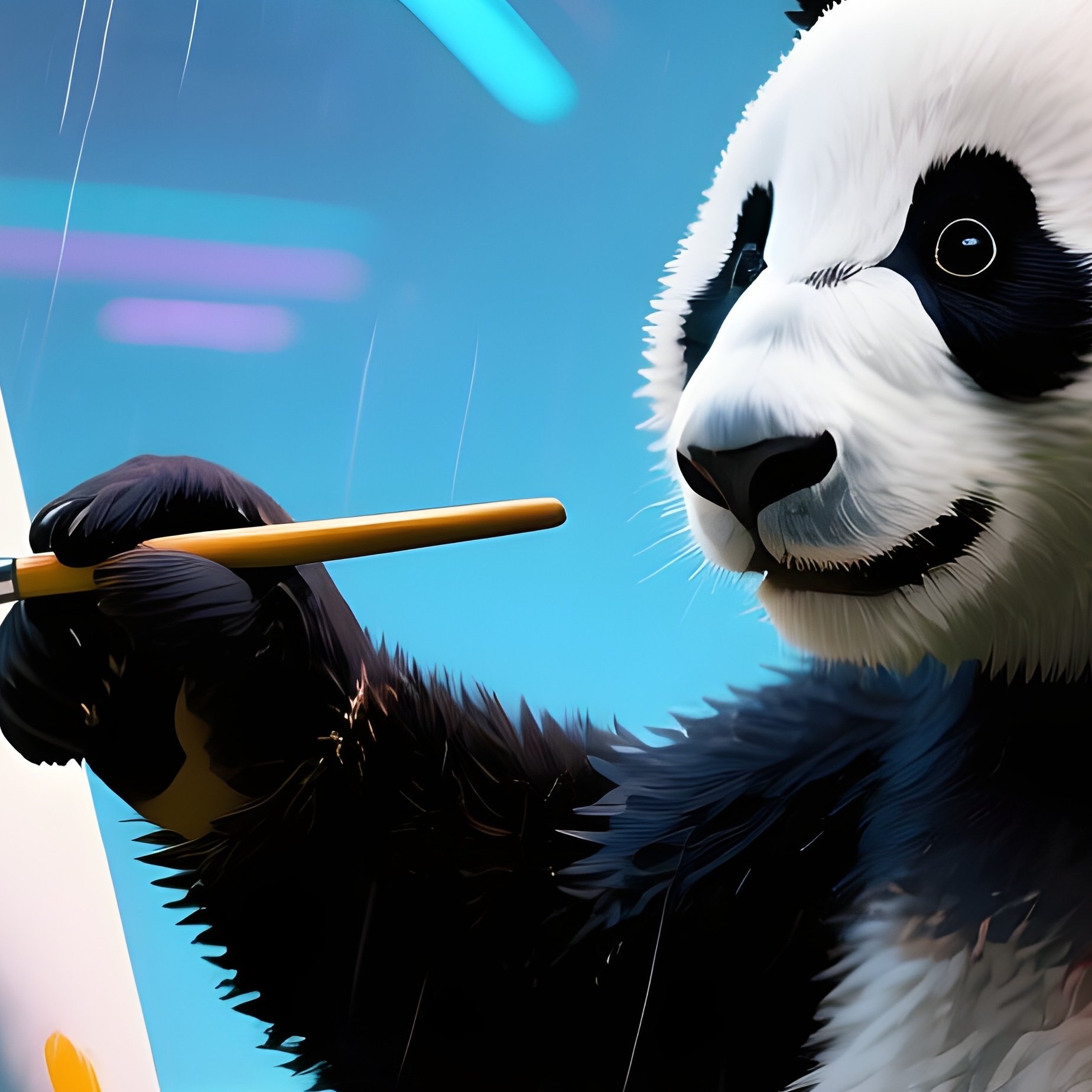 A Panda Painting Rainbows With Bamboo Brushes 2 - Full Resolution Quality Preview