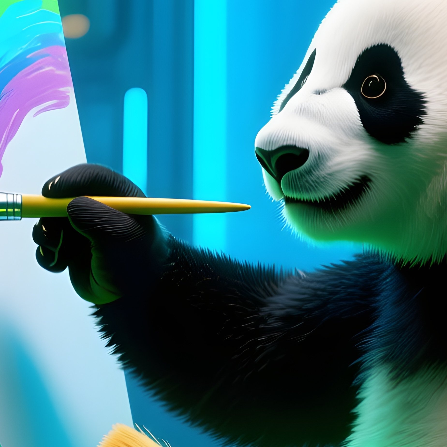A Panda Painting Rainbows With Bamboo Brushes 2 - Full Resolution Quality Preview
