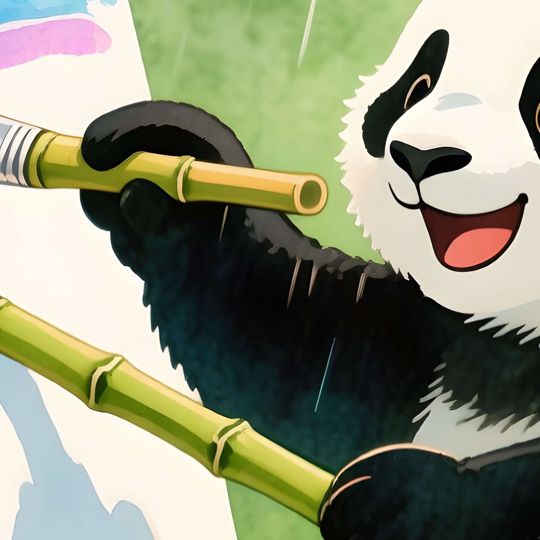 A Panda Painting Rainbows With Bamboo Brushes - Full Resolution Quality Preview