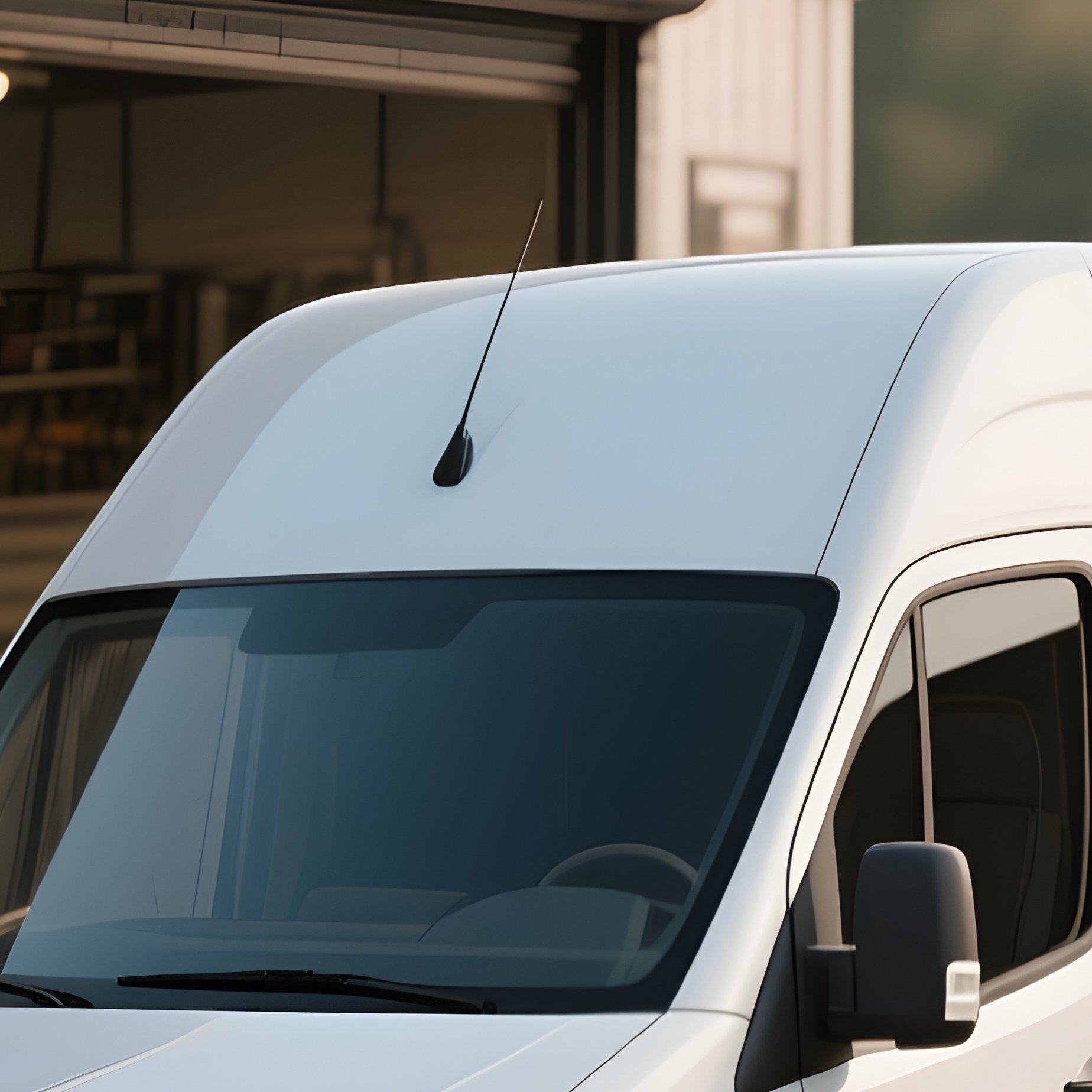 A Panel Van Parked Beside A Small Repair Workshop - Full Resolution Quality Preview