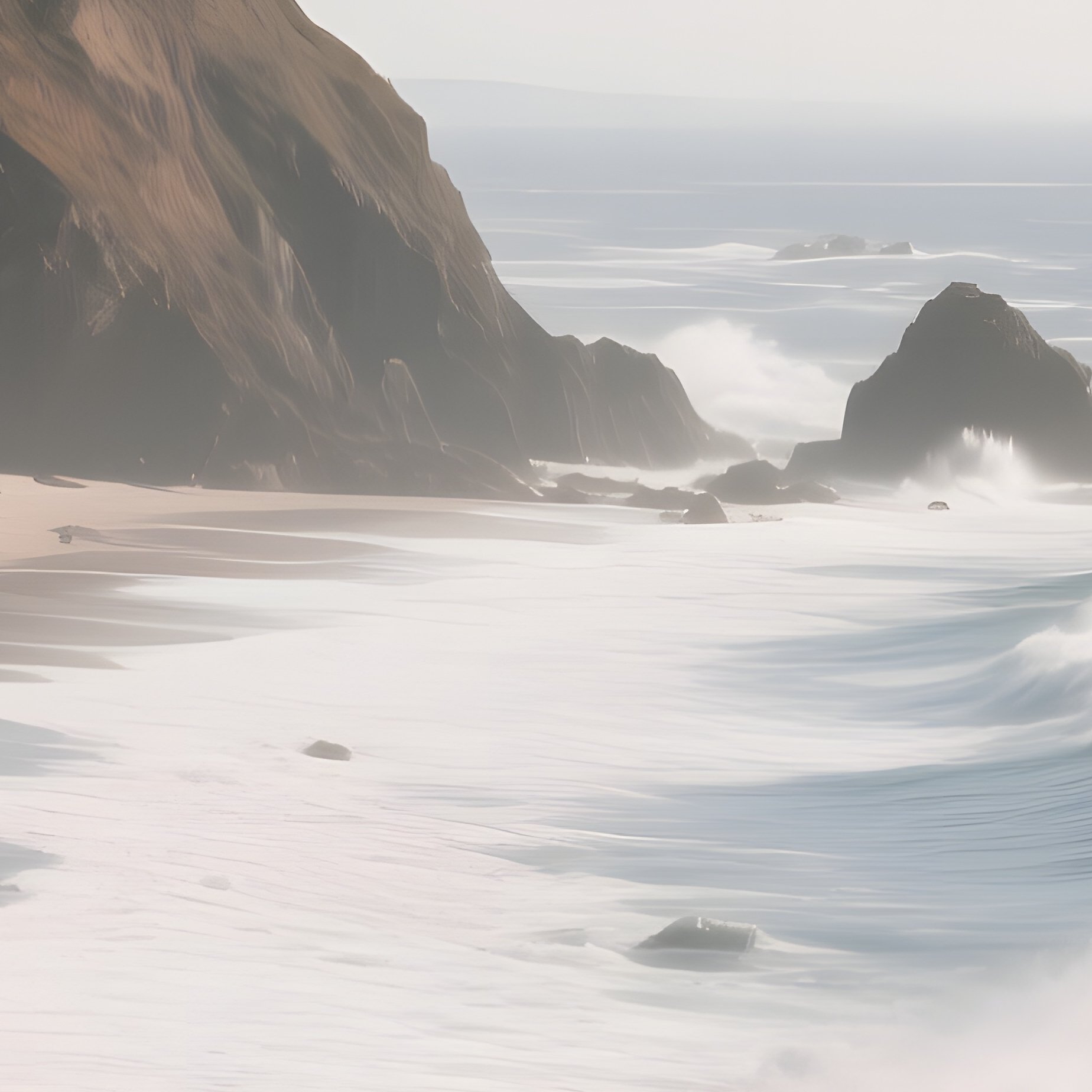A Panoramic View Of A Cliffside Beach, With Waves Crashing Against The Rocks Below, A Lighthouse - Full Resolution Quality Preview